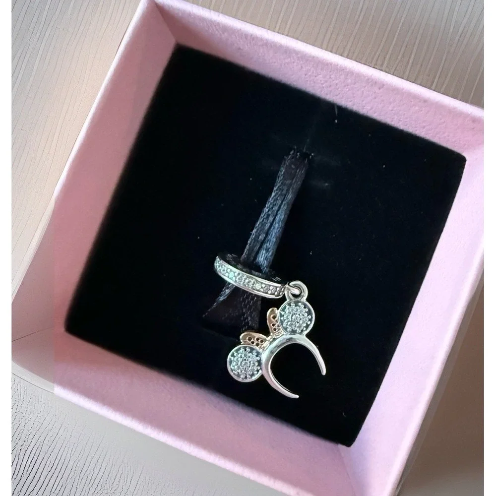 Disney Parks Pandora Charm Minnie Mouse Ear Headband Pink Crystal Polka Dot NEW